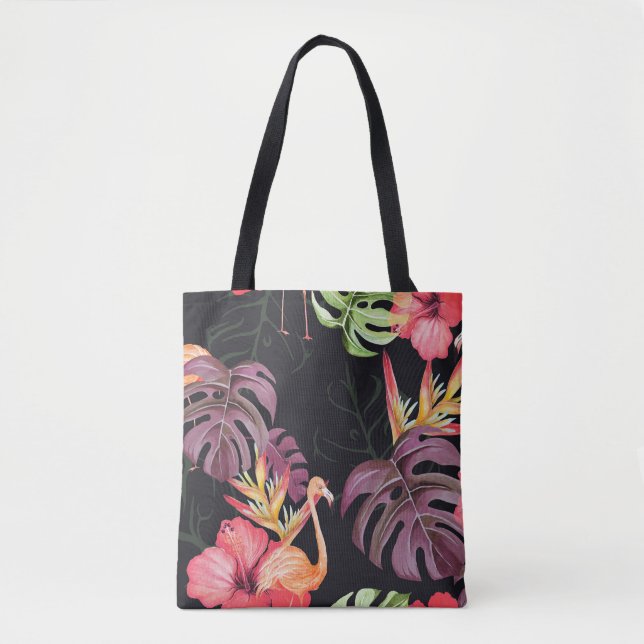 Hibiscus, Flamingos, Watercolor Tropical Mönster. Tygkasse (Framsida)