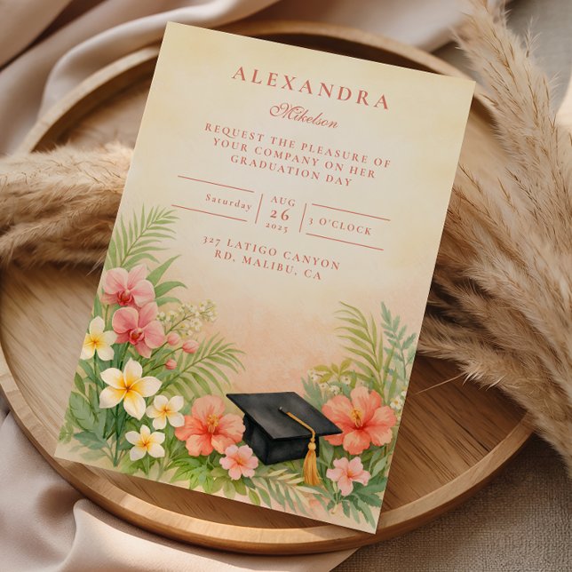 Hibiscus Floral Graduation Party Inbjudningar (Skapare uppladdad)