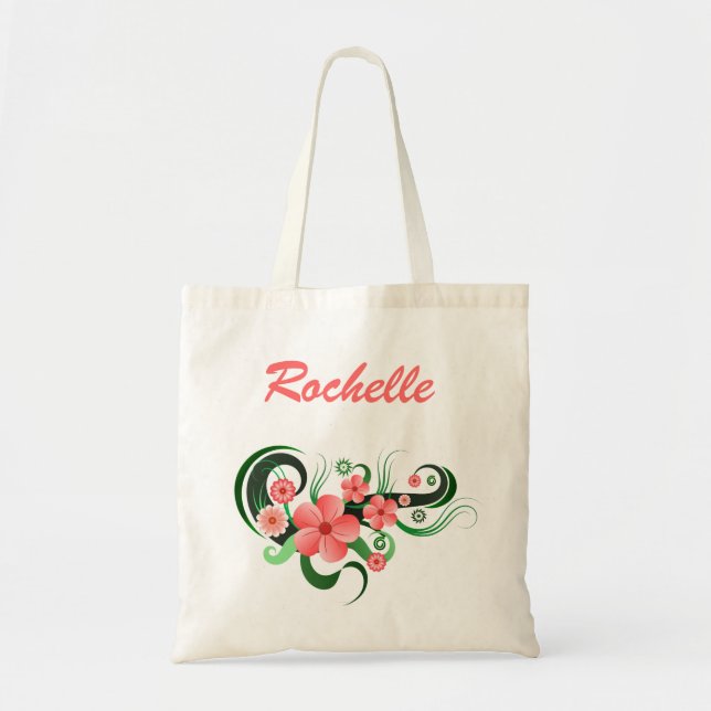 Hibiscus Florist Flower Blommigt Budget Tote Bag Tygkasse (Framsidan)