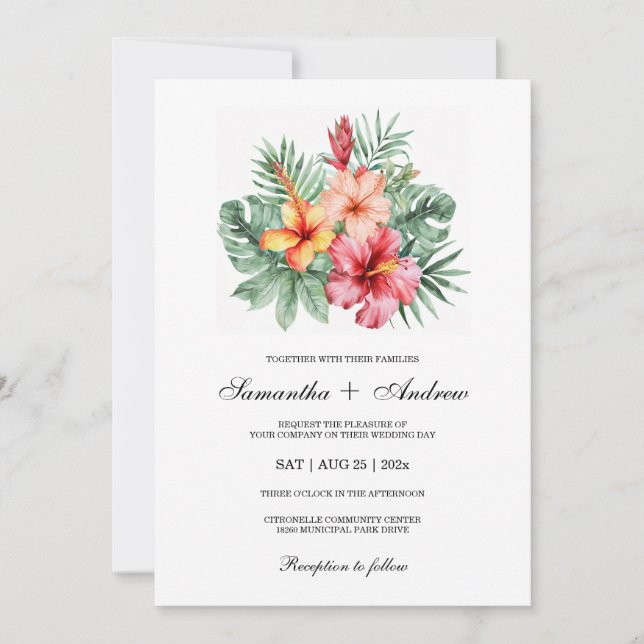 Hibiscus Flower Bröllop Design Inbjudningar (Framsida)