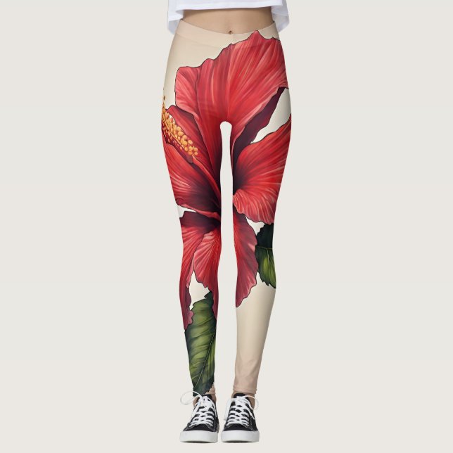 Hibiscus Flower-Mönster, allt-över-tryck-lackering Leggings (Framsida)