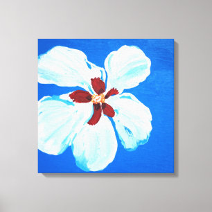 Hibiscus Flower on Blue Original Acrylic Painting Canvastryck