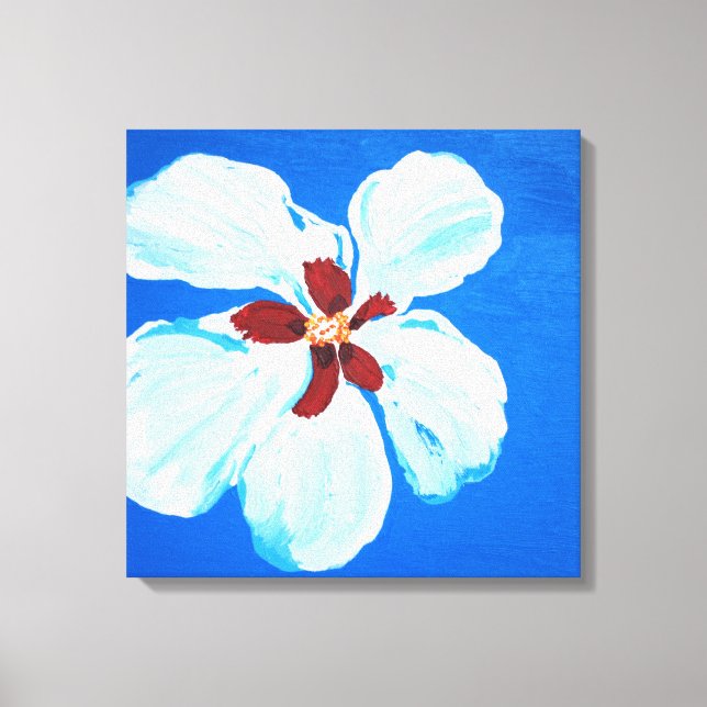 Hibiscus Flower on Blue Original Acrylic Painting Canvastryck (Framsida)