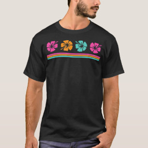 Hibiscus Flower Retro Hawaiian Stripe Hawaii Beach T Shirt