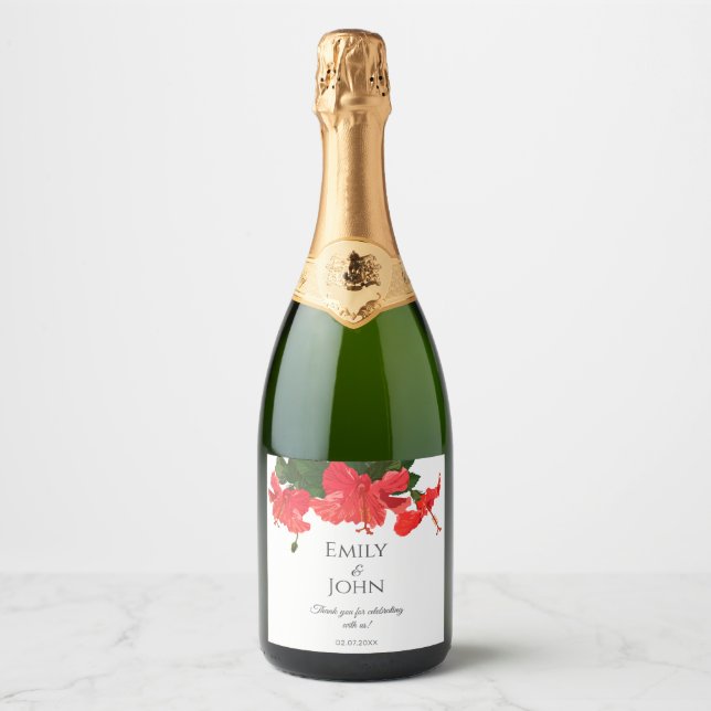 Hibiscus flower Sparkling Wine Bottle Labels (Framsida)