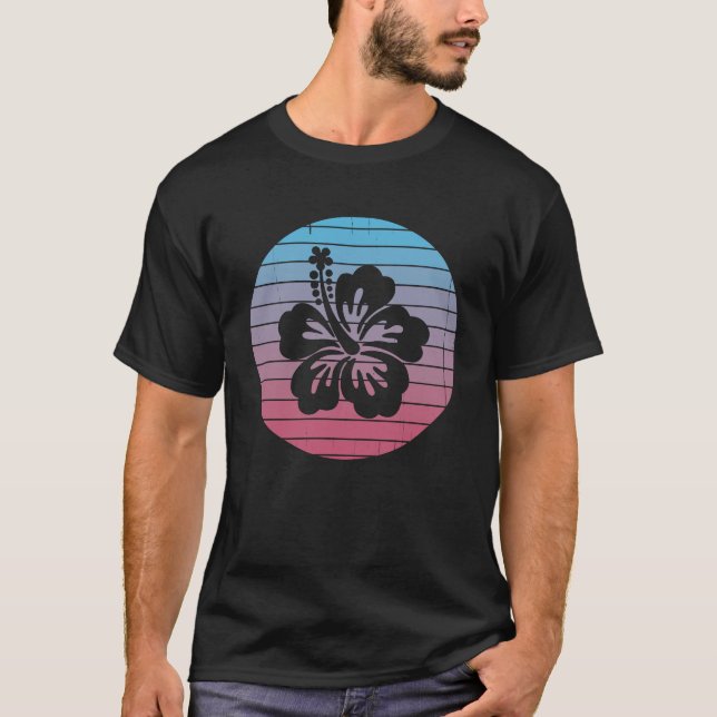 Hibiscus Flower Summer Hawaiian Flower Sunset T Shirt (Framsida)