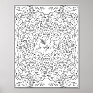 Hibiscus Flower Vuxen Coloring Mandala Poster