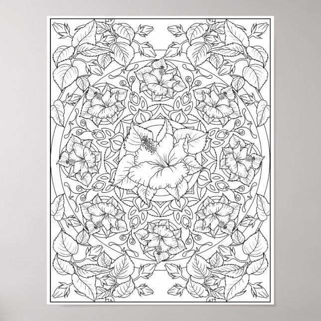Hibiscus Flower Vuxen Coloring Mandala Poster (Framsidan)