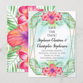 Hibiscus Flower Watercolor Beach Spara datumet Inbjudningar
