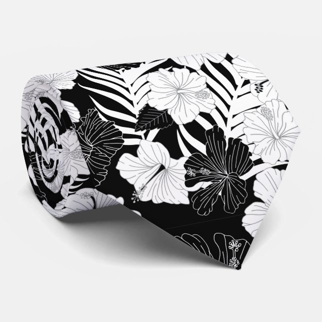 Hibiscus Flowers Black White Hawaiian Bröllop Slips (Rullad)