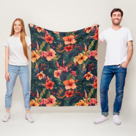 Hibiscus Flowers, ett tropiskt Blommönster Fleecefilt