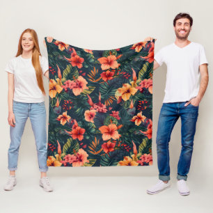 Hibiscus Flowers, ett tropiskt Blommönster Fleecefilt