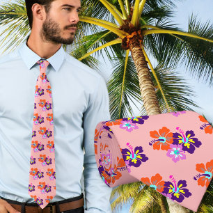 Hibiscus Flowers Mönster Rosa Blommigt Grooms tie Slips