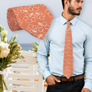 Hibiscus Flowers Mörk Coral Mönster Neck Tie Slips