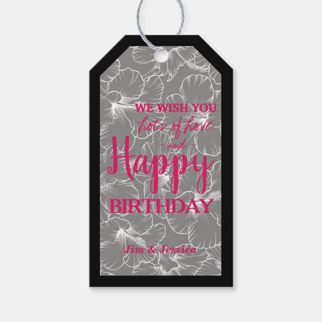 Hibiscus Flowers Sketch Black Presentetikett (Framsidan)