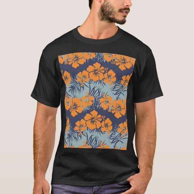 Hibiscus Flowers: Vintage Blommigt Tapet T Shirt (Framsida)