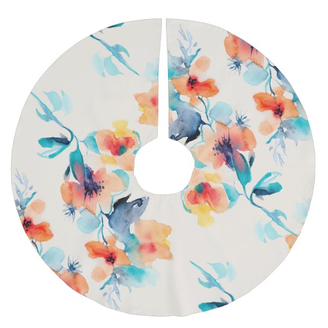 Hibiscus Flowers: Watercolor Illustration Mönster Julgransmatta Borstad Polyester (Framsidan)