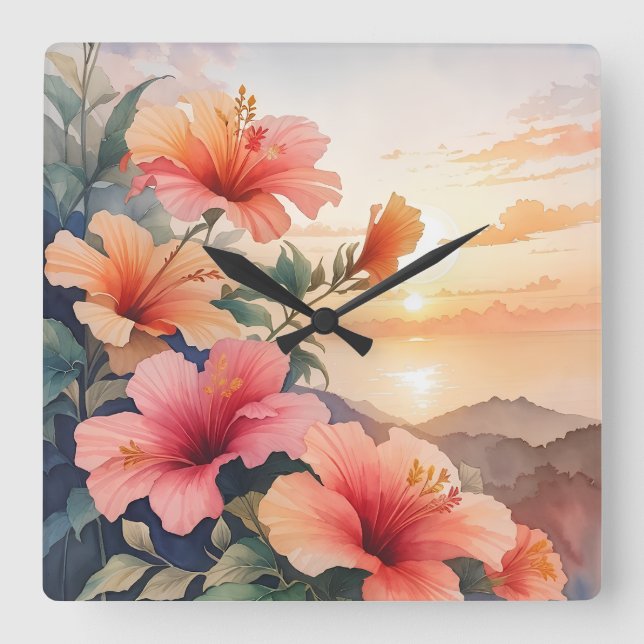 Hibiscus Fyrkantig Klocka (Framsida)