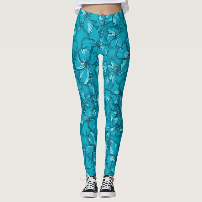 Hibiscus Garden Hawaiian Tropical Blommigt Leggings (Framsida)