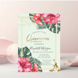 Hibiscus,Guld Heels Glitter Quinceanera Inbjudningar
