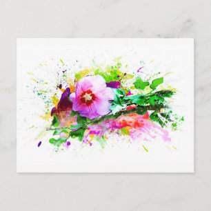 Hibiscus, Hibiskus Flower - Watercolor Stänk Vykort