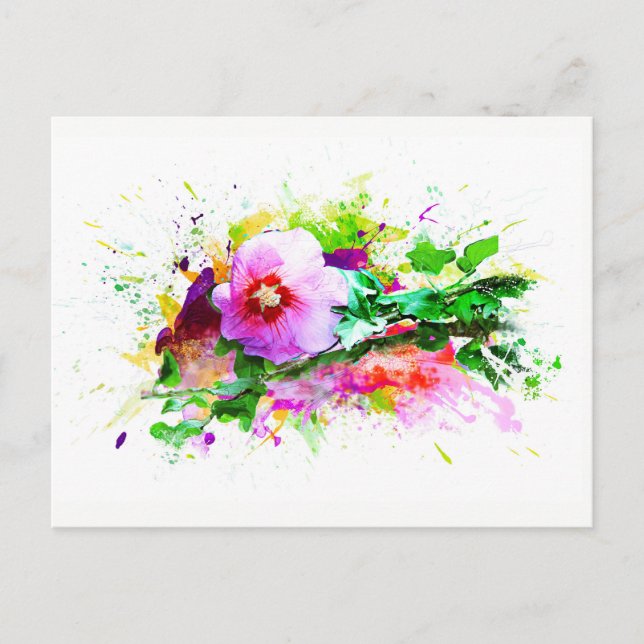 Hibiscus, Hibiskus Flower - Watercolor Stänk Vykort (Framsida)