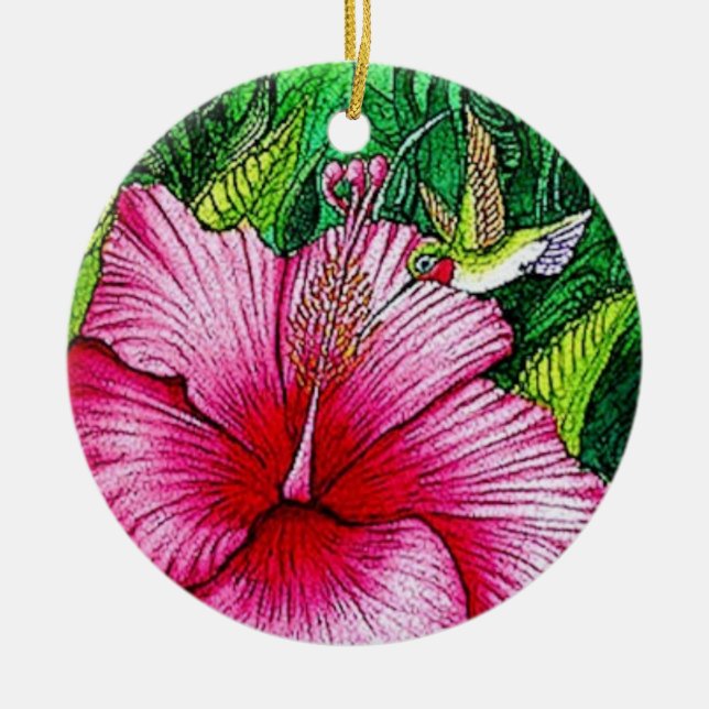 Hibiscus Hummingbird Julgransprydnad Keramik (Framsidan)