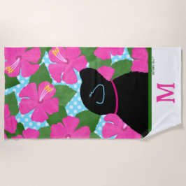 Hibiscus Island Black Hund Beach Towel