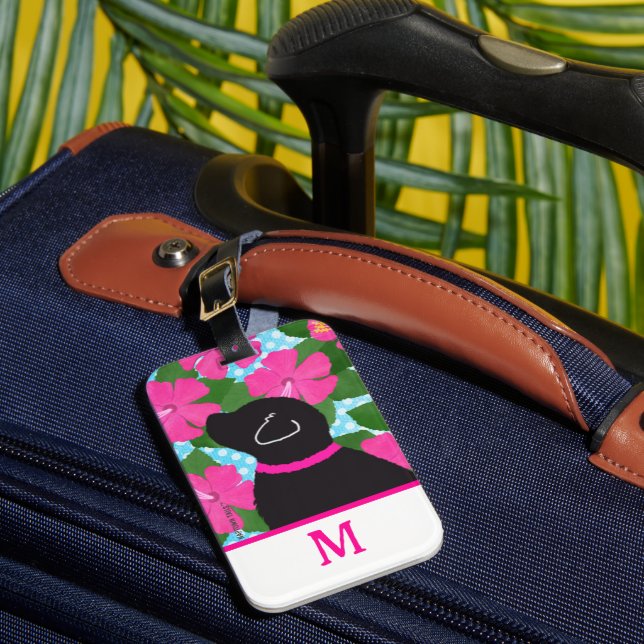 Hibiscus Island Black Hund Luggage Tag Bagagebricka (Framsida Insitu 1)
