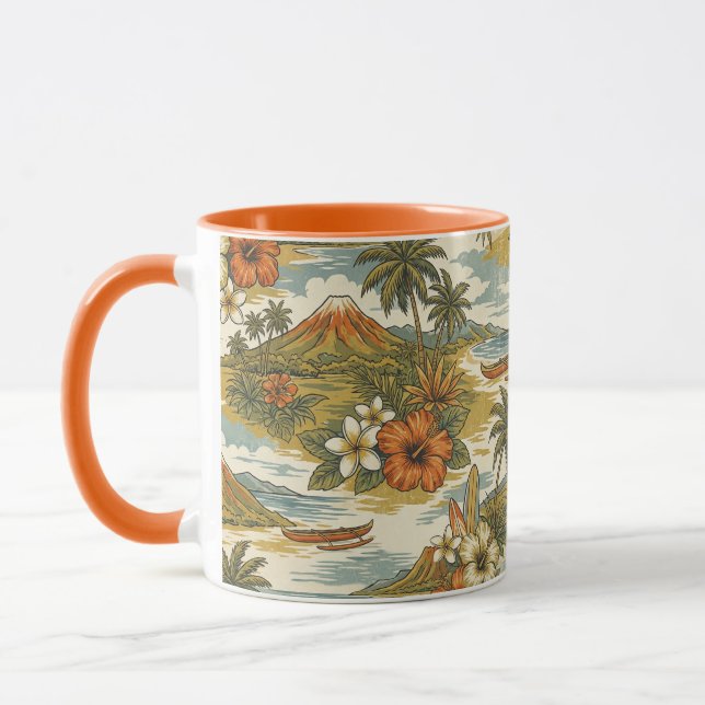 Hibiscus Island Hawaiian Scenic- Bränt Orange Mugg (Vänster)