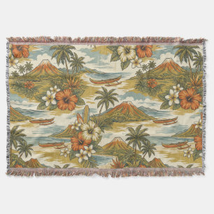Hibiscus Island Hawaiian Scenic - Guld och Orange Filt