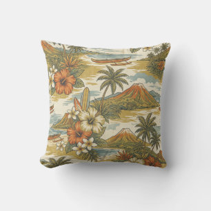 Hibiscus Island Hawaiian Scenic - Guld och Orange Kudde