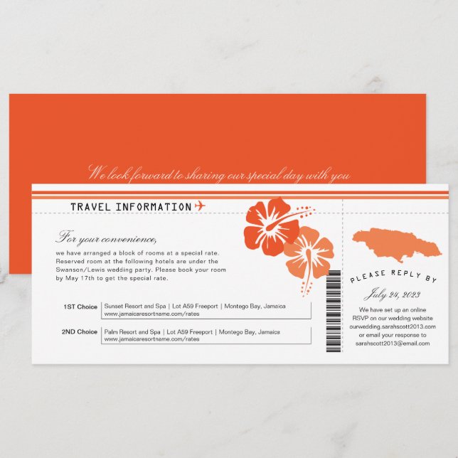 Hibiscus Jamaica Boarding Pass | Boende Inbjudningar (Fram/baksida)