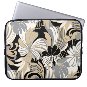Hibiscus Jungle Hawaiian Tropisk Svart Våtdräkt Laptop Fodral