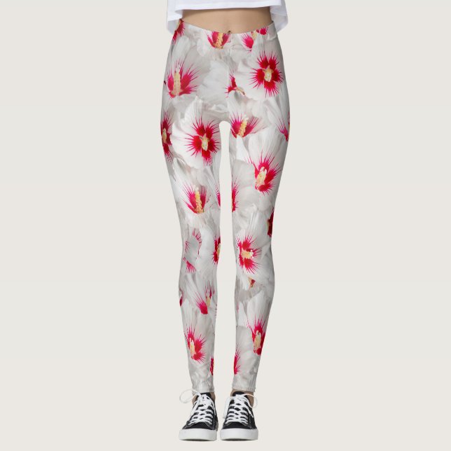 Hibiscus - Kinesiska Ro Flower Mönster Leggings (Framsida)