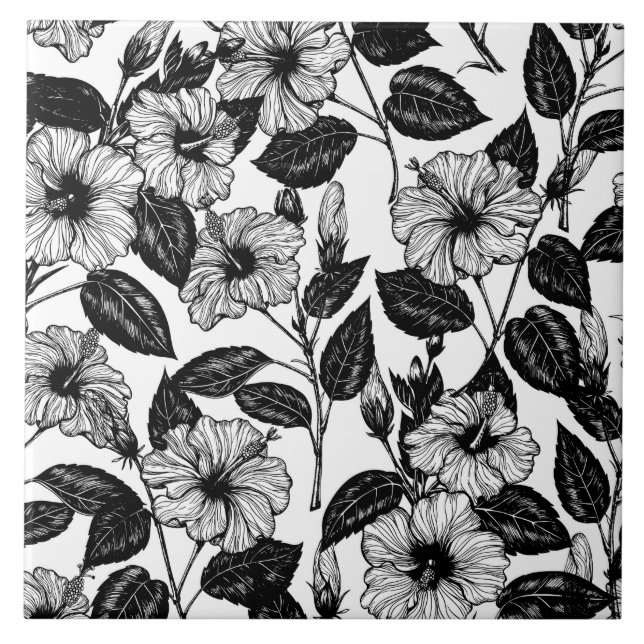 Hibiscus mönster kakelplatta (Framsidan)