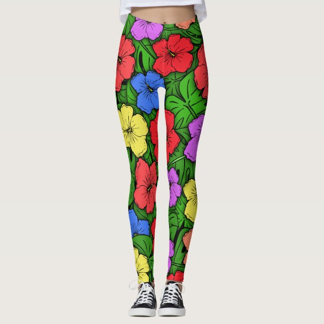 Hibiscus & Monstera #4 Leggings (Framsida)