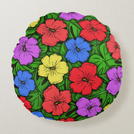 Hibiscus & Monstera #4 Rund Kudde