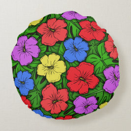 Hibiscus & Monstera #4 Rund Kudde