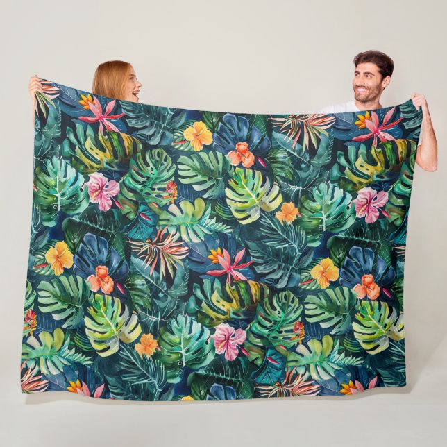 Hibiscus Monstera Jungle Fleecefilt (På plats)