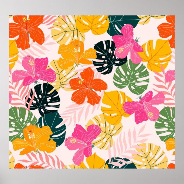 Hibiscus & Monstera: Tropiskt vibrance Poster (Framsidan)