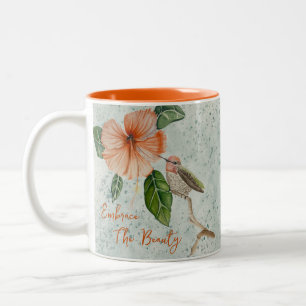 Hibiscus och Bird Embrace den skönhetliga Blommigt Två-Tonad Mugg