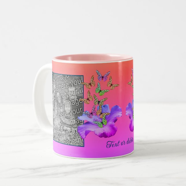 Hibiscus och Butterfly lägg till din fotoPersonlig Två-Tonad Mugg (Framsida vänster)