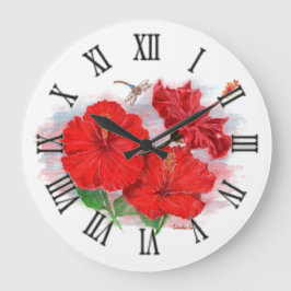 Hibiscus och Dragonfly Large Round Clock Stor Klocka