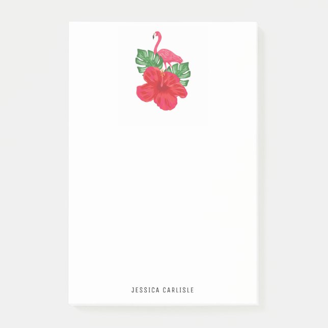 Hibiscus och Flamingo Tropical Post-it Notes Block (Framsida)
