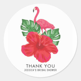 Hibiscus och Flamingo Tropical Tack Sticker Runt Klistermärke
