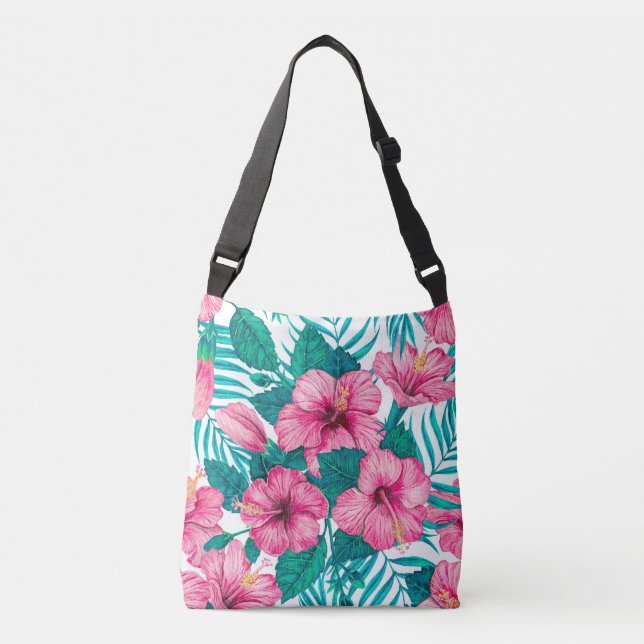 Hibiscus och handflatan löv axelväska (Framsida)