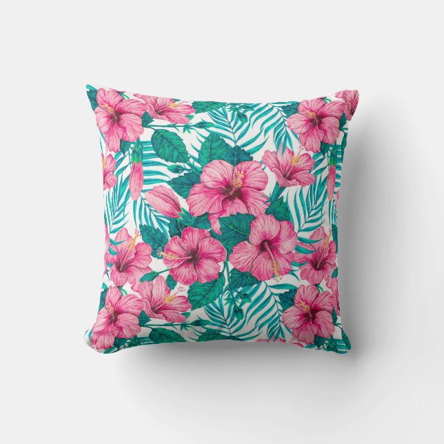 Hibiscus och handflatan löv kudde (Framsida)