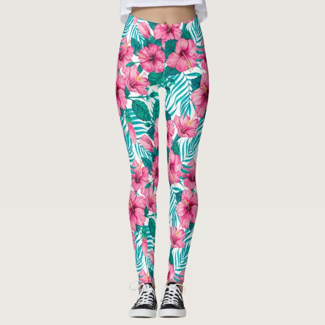 Hibiscus och handflatan löv leggings (Framsida)