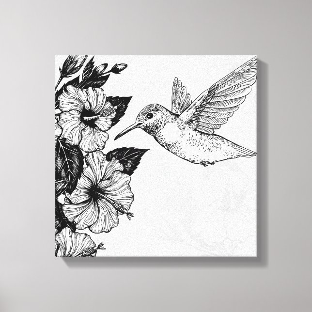 Hibiscus och hummingbird canvastryck (Framsida)